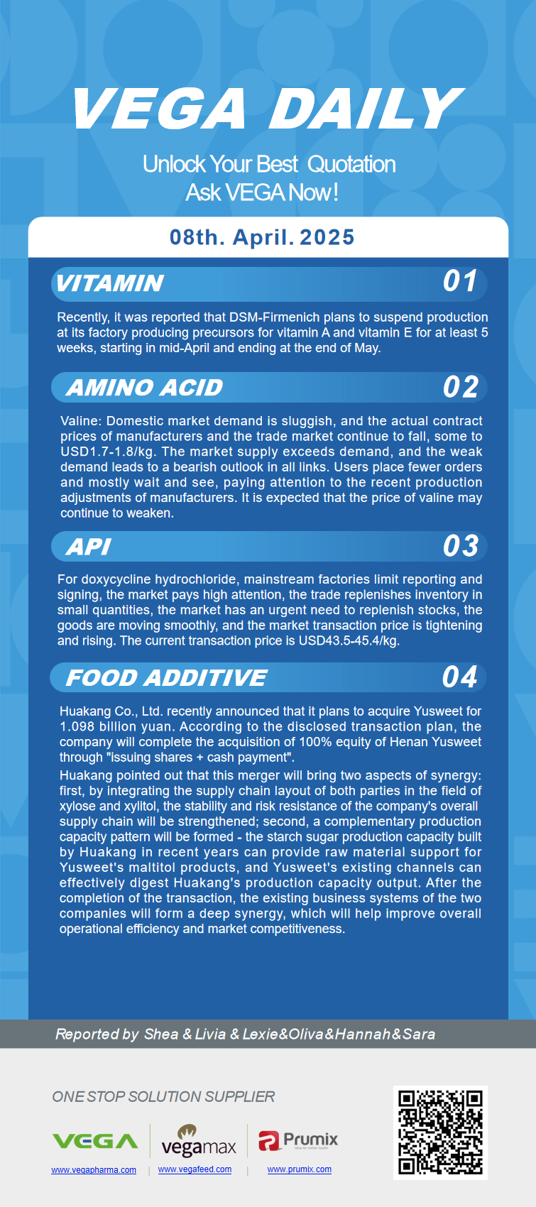 Vega Daily Dated on Apr 8th 2025 Vitamin Amino Acid APl Food Additives.jpeg